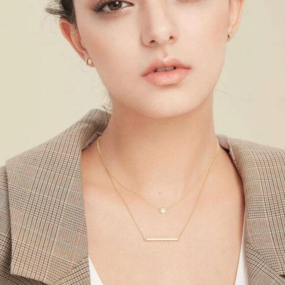 S.Leaf Sterling Silver Bar Necklace Pendant 18.5" - Picture 2 of 3